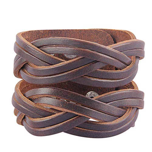 GelConnie Leather Cuff Bracelet Punk Braided Bracelets Rock Leather Wristbands Faux Mens Leather Bracelet Gothic Viking Bangle Adjustable Wrap Bracelet for Women,Men - color: Style LPB303-Brown