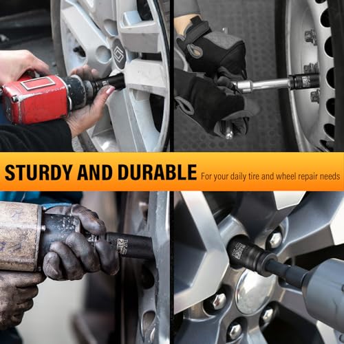 5 Pieces 1/2 inch Drive Deep Impact Socket Set, Metric,15mm 17mm 19mm 21mm 22mm,Cr-Mo,6-Point,Spindle Axle Nut Impact Socket - size: 1/2" Deep 5pc