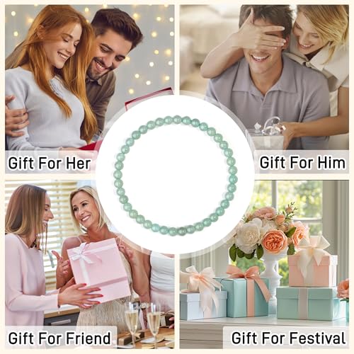 MAIBAOTA Healing Crystal Bracelet for Women Men, 8/4 mm Natural Stone Beaded Bracelets, Jewelry Birthday Gifts, Round Gemstones Stretch Bracelets - color: Green-Aventurine, size: 4 mm