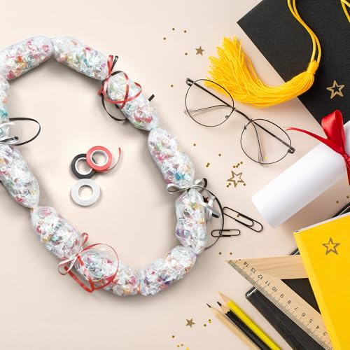 Graduation Candy Lei Making Kit Class of 2026 DIY Lei PE Bags Tubing Money Leis 2026 Graduation Ribbon Necklace Include 2 x 5 ft PE Bags 90 Pcs Flower Accessories for Grad Party Supplies (Black, Red) - color: Black, Red