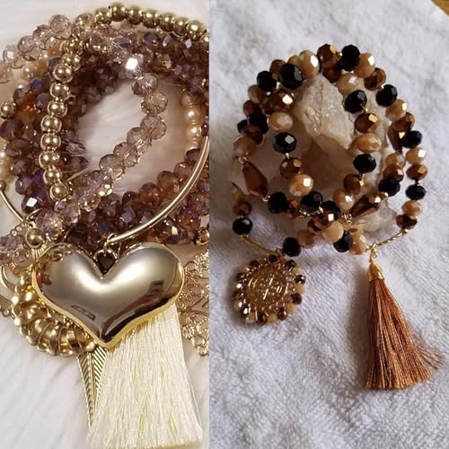390pcs Glass Beads for Bracelets Making, 8mm Brown Series Faceted Crystal Loose Bulk Beads for Earring Necklace Jewelry Crafts DIY Suncatchers - color: Brown