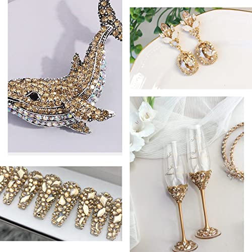 qiipii 4080Pcs Champagne Golden Nail Rhinestones Flatback Gold Crystals Gems Round Beads K9 Glass Stones Diamonds Jewels Nail Art Supplies Nail Charms Supplies for Nails Faces Eyes Makeup Body Beauty - color: Champagne Gold, size: B Set