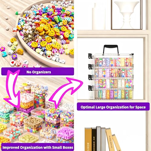 Bead Organizer Box 120 Pcs, 4-Tier Large Capacity Stackable Bead Storage Containers, Portable Plastic Craft Organizers for Jewelry Making, Bracelets, DIY, Nail Art Charms - size: 4-tier 120 Compartments
