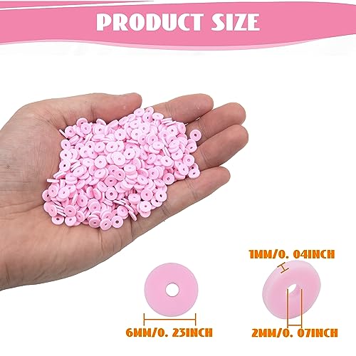 2000Pcs White Clay Beads Polymer Clay Spacer Beads Flat Beads 6mm Round Heishi Vinyl Beads for DIY Craft Gift Adults Girls Kids Bracelets Necklace Jewelry Making Earring Accessories (Pink) - color: Pink