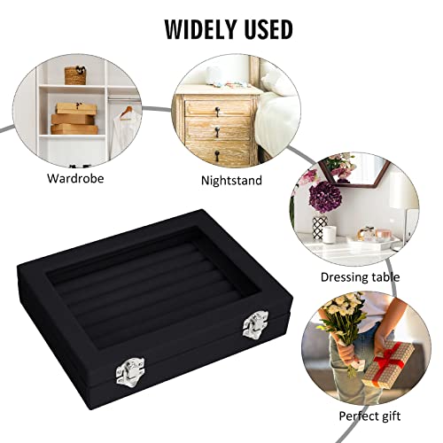 Vicoter Rings Organizer Tray 7 Slots Velvet Jewelry Earring Storage Box with Transparent lid Jewelry Display Case for Girls Wife Mom Women (Black) - color: Black