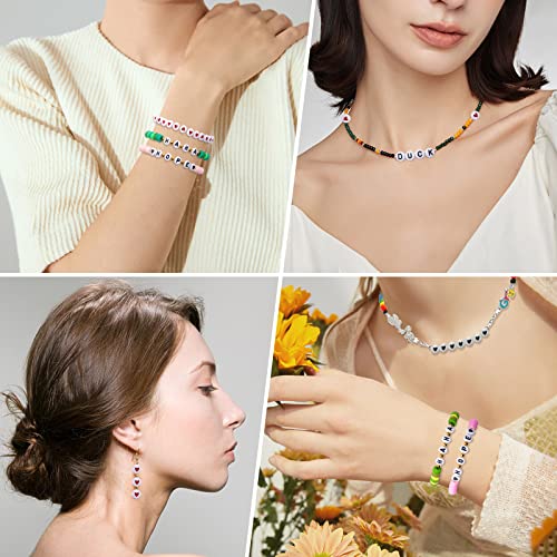Letter Beads, DECYOOL 1900Pcs 4×7mm Wihte Black Acrylic Alphabet Beads with 1 Roll Elastic String for Bracelet Necklace - color: White&Heart