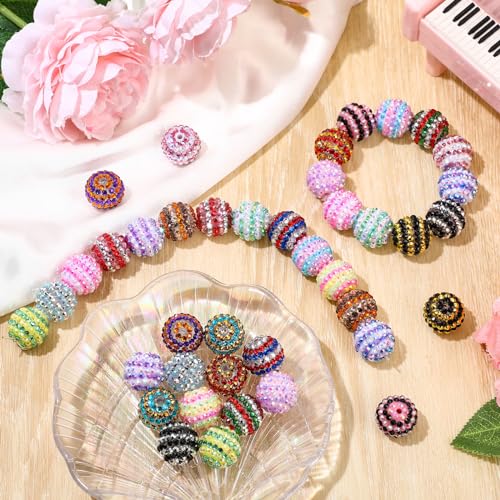 40 Pcs 20 mm Rhinestone Beads Bulk Crystal Round Disco Ball Chunky Bubblegum Beads for Pens Bracelets Charms Craft European Style Jewelry Making Supplies Christmas(20 Colors) - color: 20 Colors