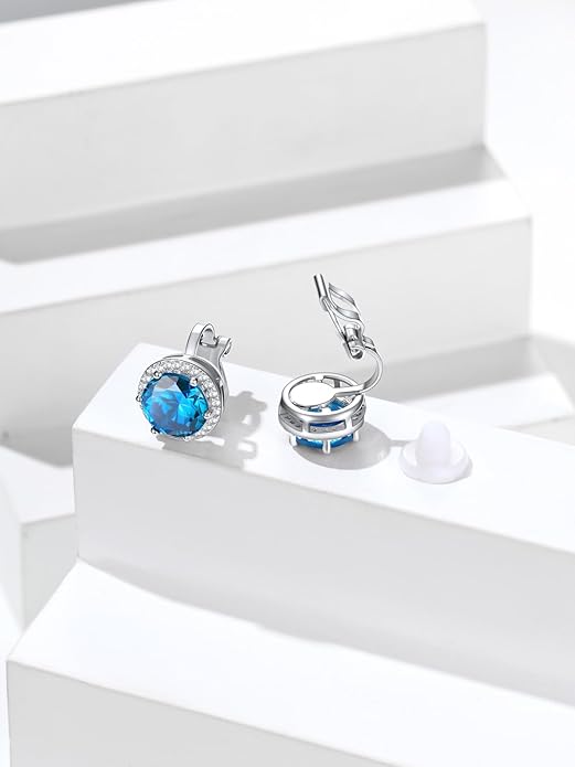 Silvora 925 Silver 8MM Cubic Zirconia Birthstone Clip On Stud Earrings Round Non Pierced Earrings For Women,Come with Box