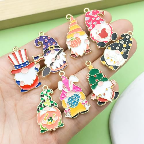 16pcs Alloy enamel traditional festival Easter Christmas dwarf set pumpkin heart-shaped clover Pendant Jewelry Making DIY Keychain Earrings Pendant Various Design Charms for Jewelry Making Bracelets Necklace (SN1070) - color: SN1070