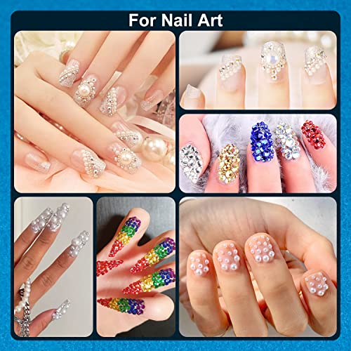 BELLEBOOST Nail Art Rhinestone Glue Gel&2 Boxes Flatback Gems Kit, 1 Tube of 15ml Rhinestone Gel Glue(UV/LED Needed)+Colorful Gems+Flat-Back Half Round White&Beige Pearls with Pickup Tools - color: A09-Multicolor+ White&Beige Pearls