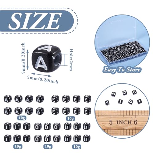 FASHEWELRY 500pc Acrylic Cube Vowel Letter Beads - 4.5mm Black Square Initial Alphabet Beads for Friendship Bracelets & Jewelry Making - color: 0-Vowel Letter Beads