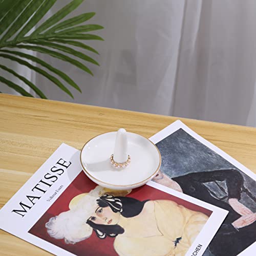 oskas White Ring Dish Holder,Engagement Wedding Bridal Shower Gift,Decorative Trinket Tray,4 Inch,Ceramic,White - color: white 1