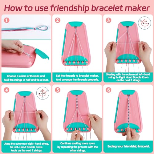 Friendship Bracelet Making Kit for Girls Ages 8-12, Kids Jewelry Making Kit with 28 Pre-Cut Threads and Letter Beads, Arts and Crafts for Kids, Birthday Easter Gifts for 6 7 8 9 10 11 12 Year Old - color: Pink/Cyan