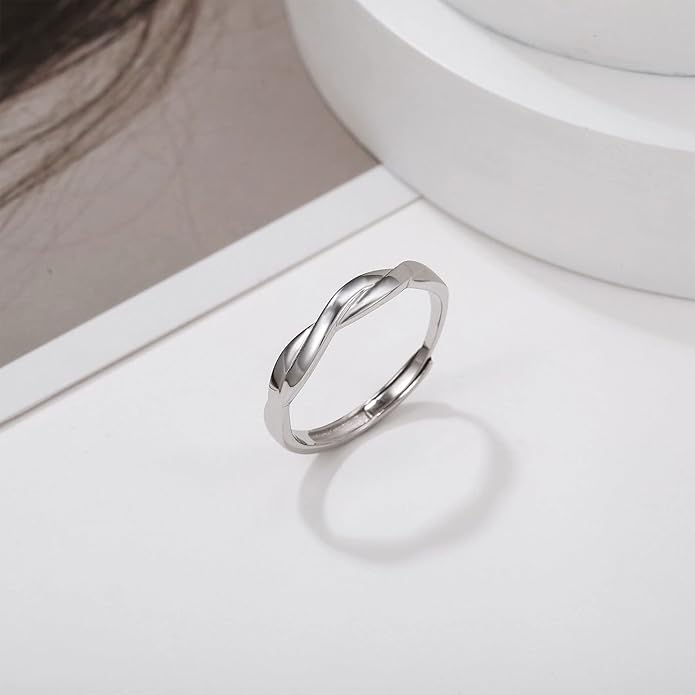 OOOPEL Sterling Silver Adjustable Ring S925 Silver Rings for Women Cubic Zirconia Twist Love Knot Dainty Ring Silver Minimalist Open Finger Rings Silver Thumb Sterling Silver Ring