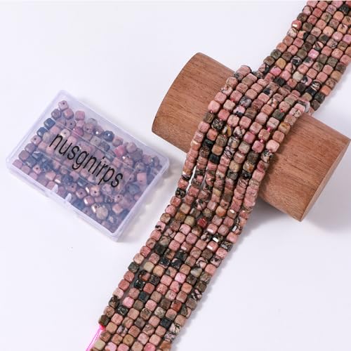 Natural Faceted Rhodochrosite Cube Stone Beads 5-5.5mm 60pcs/str Loose Square Semi Gemstone Stone Beads for Making Bracelets Necklace Earrings - color: Rhodochrosite