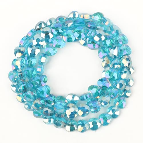 70pcs 8mm Valentine's Day AB Blue Faceted Heart Beads for Jewelry Making Crystal Glass Beads for Bracelets Necklace Crafts, Friendship Bracelet Kit, Love Gifts - color: AB Blue