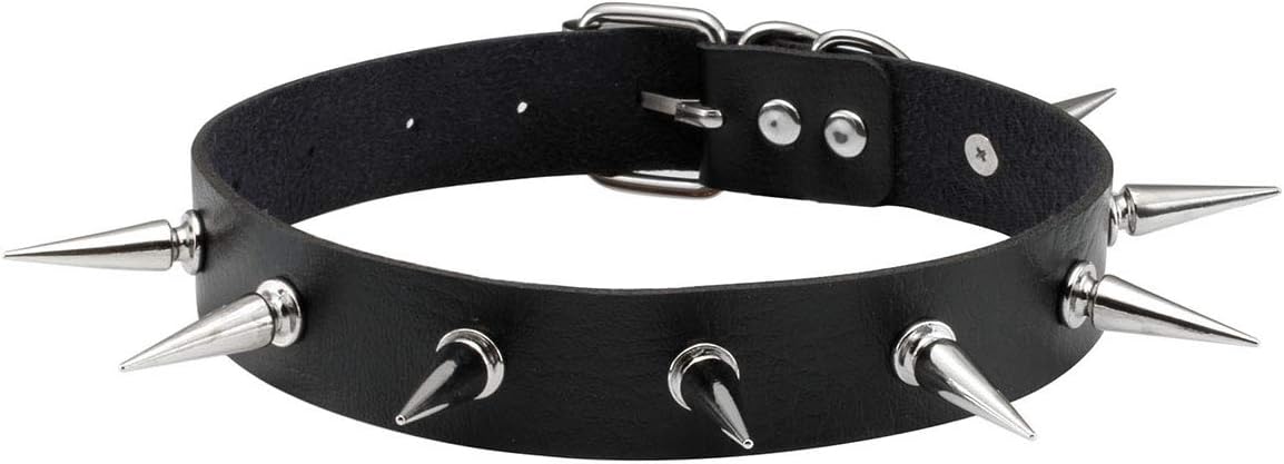 Eigso Vintage Punk Goth Studded Rivet Pu Leather Collar Choker Necklace with Spikes Adjustable