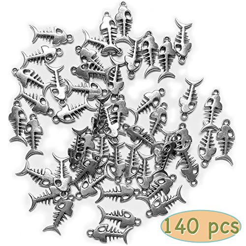 Heather's cf Silver Sea Charms – Antique Pendants, Non-Tarnish, Lead-Free & Nickel-Free, Bulk Ocean Animal Charms for DIY Jewelry, Bracelets, Necklaces, Earrings, Beach Craft Supplies (Sea Animals) - color: Fishbone - 140 Pc