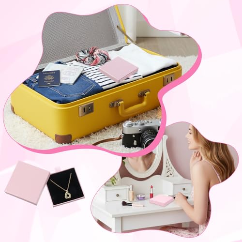 Jewellery Gift Box, 4 Pcs Ring Necklace Box Small Gift Boxes for Bracelets Earrings Necklaces Bracelet Drawer Organizer Square Pendent Storage Case for Birthday DIY Wrapping(Pink)
