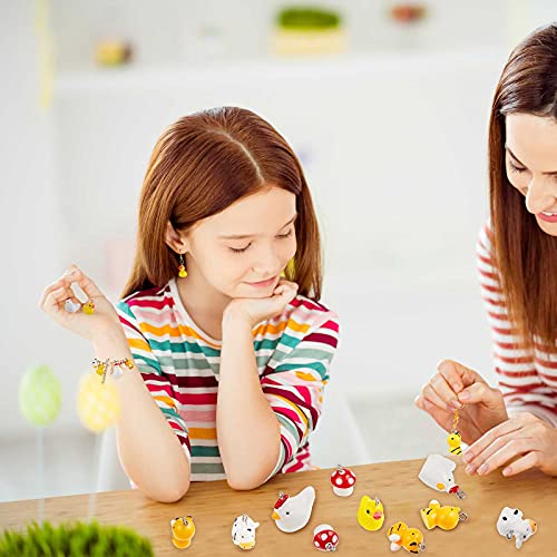 Civaner 50 Pcs Resin Charms for Jewelry Making, Cute Mushroom Bee Duck Cow Chicken Swan Rabbit Pig Farm Animal Pendants for DIY Bracelets Necklaces - style: Classic Style