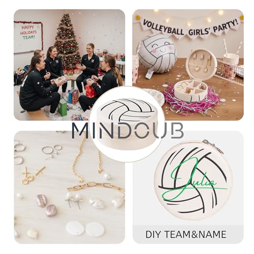 12-Pack Volleyball Jewelry Box Bulk Team Gifts for Girls, Round Mini Travel Jewelry Case Organizer for Volleyball Players Coaches, Senior Night End of Season Banquet Gifts, White - style: Volleyball