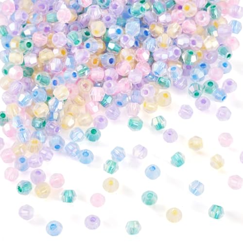Beadthoven 405Pcs 4mm Bicone Glass Beads Mixed Pastel Crystal Glass Seed Beads Rainbow Plated Transparent Small Mini Pony Loose Spacers for Bracelets Jewelry Making Necklace DIY Crafts Supplies - color: Mixed Pastel