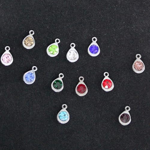 BetterJonny 260pcs Charms for Jewelry Making, 60pcs Gold Crystal Birthstone Charms Beads with 100 Lobster Clasps and 100 Jump Ring for Necklace Bracelet Earring - color: Silver Droplet