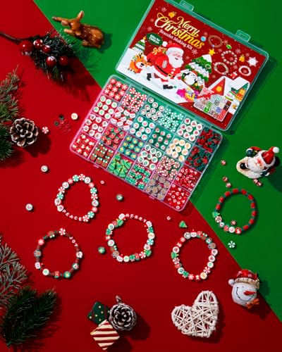 Taybonds Christmas Polymer Clay Beads, 10mm Heishi Spacer Beads for Jewelry Making, Mixed DIY Crafts Supplies for Bracelet, Necklace, Earrings, Hair Accessories and Holiday Crafts - color: Christmas