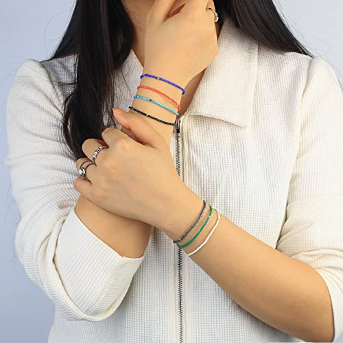 KELITCH Adjustable turquoise bead bracelet single color knitting friendship bracelet fashion jewelry daily wear gift (28 color selection) - color: Mix Black 04B