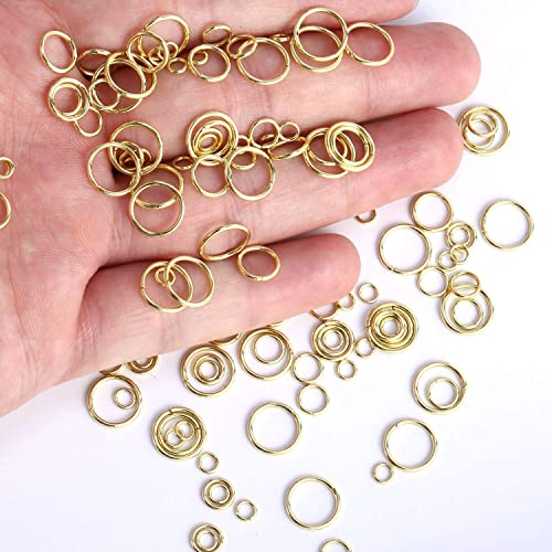 Alexcraft 14k Gold Plated Jump Rings 900PCS 4/6/8/10 mm Gold Jump Rings Strong Open Ring Bulk for Necklace Bracelet Earrings Jewelry Making - color: Gold
