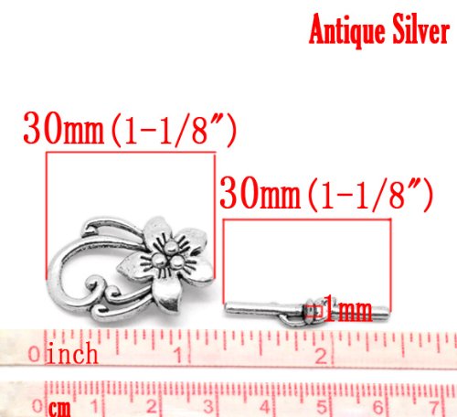 JGFinds Lily Flower Toggle - 10 Silver Bracelet Clasps Sets, DIY Jewelry Making Supplies