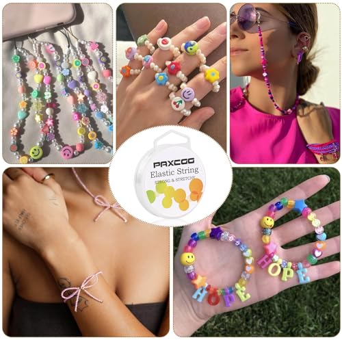 PAXCOO 2 Pack Elastic String for Bracelets, Stretch Magic Elastic String Bead Cord Jewelry Thread for Friendship Bracelet, Necklaces, Clay Beads, Pony Beads - style: 2 Pack White