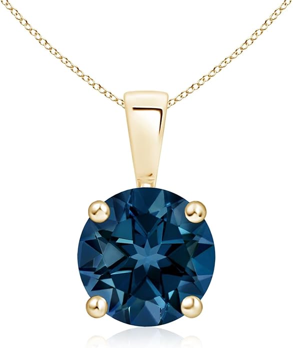 Angara Natural Blue Topaz Solitaire Pendant for Women | Classic Prong-Set Round Blue Topaz Pendant in 14K Solid Gold/Silver/Platinum With 18" Chain | December Birthday, Gemstone Jewelry Gift
