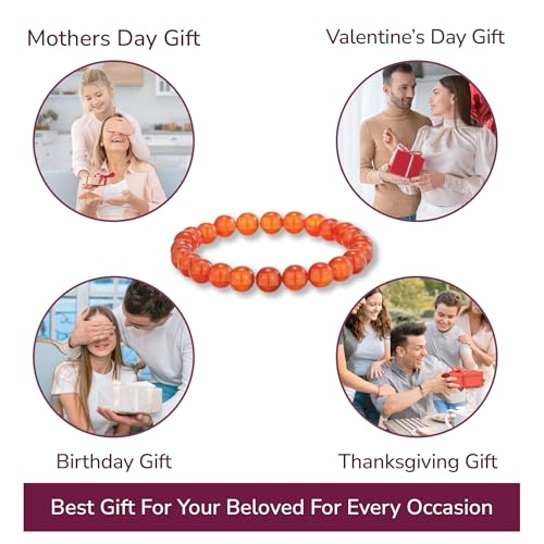 Crystal Vibe 8mm Beaded Bracelets For Women Men - Healing Crystal Bracelet - Adjustable Size - color: carnelian