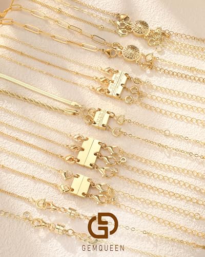 GEMQUEEN Multi Magnetic Necklace Clasps and Closures : 14K Gold Plated Magnet Jewelry Layering Clasp for Necklaces Multiple Magnets Bracelet Helper Necklace Extenders 8PCS - color: 14K Gold Plated -8PCS