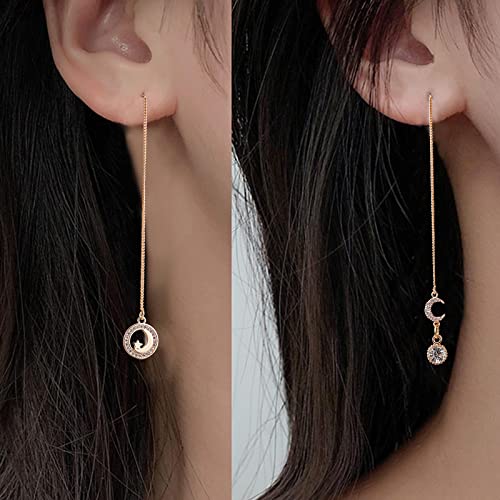 Beebeecraft 1 Box 10Pcs 18K Gold Plated Threader Earrings with 925 Sterling Silver Pins Pull Through Threaded Long Chain Drop Tassel with Loop 3.34inch for Jewelry Making - color: Golden, size: 85mm