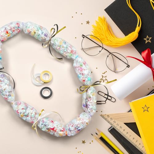 Graduation Candy Lei Making Kit Class of 2026 DIY Lei PE Bags Tubing Money Leis 2026 Graduation Ribbon Necklace Include 2 x 5 ft PE Bags 90 Pcs Flower Accessories for Grad Party Supplies (Gold, Black) - color: Gold, Black