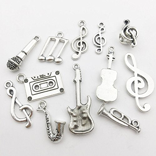 Youdiyla 100g Wholesale Bulk Craft Supplies Instrument Silver Music Notes Charms Pendants for Crafting, Jewelry Findings Making Accessory for DIY Necklace Bracelet Earrings HM099 - color: Style 7