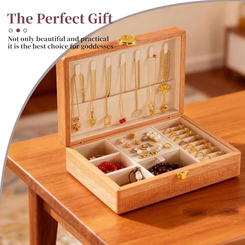 Travel Jewelry Case Small Wood Jewelry Organizer Jewelry Box for Women (Pine Wood Print A) - color: Pine Wood Print A