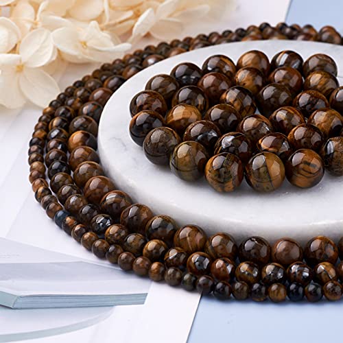 Craftdady 4 Strands Natural Round Tiger Eye Beads 4-10mm Polished Gemstone Chakra Energy Stone Loose Beads for DIY Bracelets Necklaces Earrings Jewelry Crafts, Total About 240pcs - color: Brown Tiger Eye