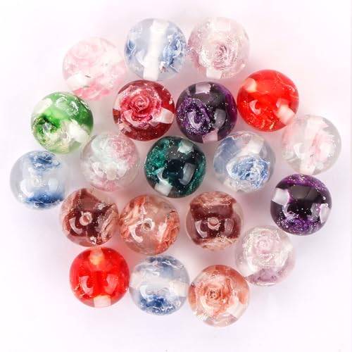 20Pcs 16mm Luminous Rose Focal Round Beads for Pens Flowers Fancy Space Beads for DIY Craft Beadable Pens Keychain Bracelet Necklace Earrings Jewelry Making - color: Rose