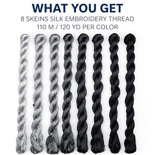 Natural 100% Silk Thread, Handmade Embroidery Thread Silk Floss 8 Colors 110m Each (68) - color: 68