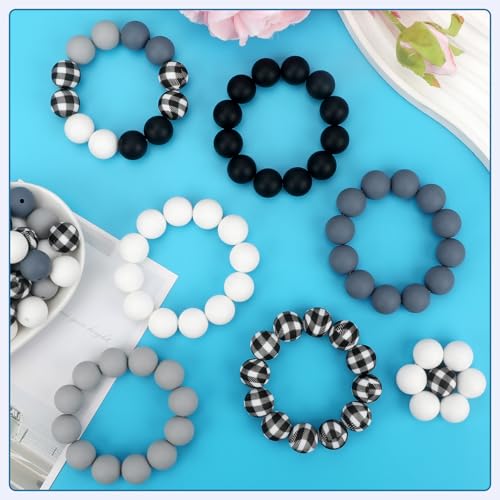 100 Pcs 15mm Silicone Beads for Keychain Making, Pink Gream Silicone Beads Bulk Round for Bracelets Pens Crafts Jewelry Making (Black White) - color: Black White