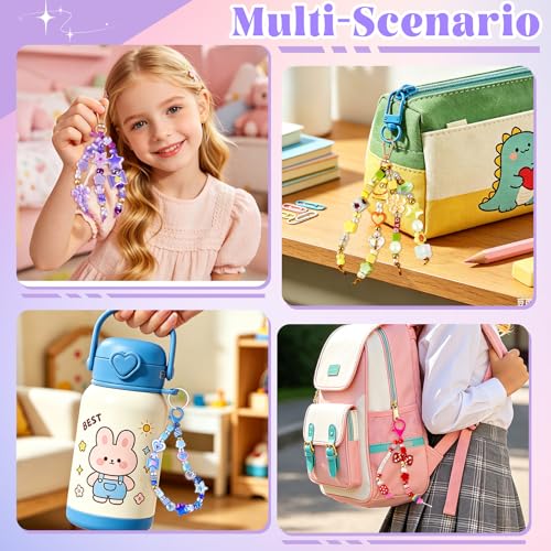 TOHONGADON 1501 Pcs DIY Bag Charm Kit, Colorful Keychain Making Kit,with Key Chain Hooks, Acrylic Balls Heart Star Flower Bow Letter Alphabet Beads, Gift Bags, Manual for Custom Keychains - color: 1501 Colorful Beads
