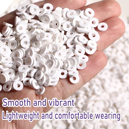 Clay Beads, 4000Pcs White Clay Heishi Beads for Bracelets Making, Flat Round Polymer Heishi Beads for DIY Jewelry Making - color: 4000pcs White