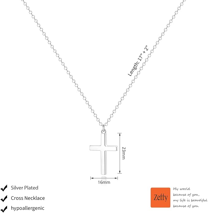 Zeffy Cross Necklace for Women,18K Gold/Silver Plated Tiny Cubic Zirconia Cross Pendant Necklace for Women Simple Layered Cross Necklaces for Women