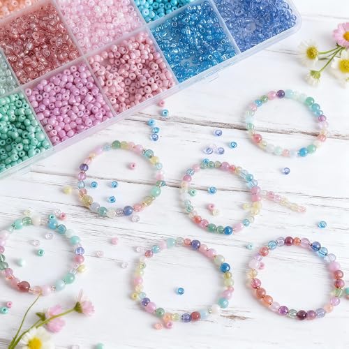 Light Color 3mm Seed Beads, 5200Pcs Glass Seed Beads Kit with Storage Box for DIY Necklace Bracelet Crafts - color: Light