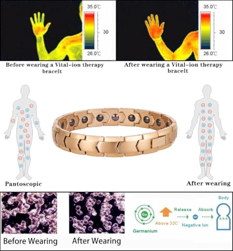 Magnetic Hematite Bracelets for Men Women 316L Stainless Steel Power Balance Energy Magnets Stones Bracelet Jewelry Gift with Adjustment Tool - color: Rose Gold