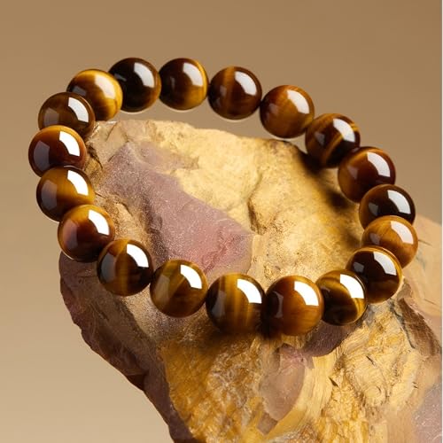 Natural Tiger Eye Stone Bracelet, 8-12mm Healing Energy Gemstone Beads, Elastic Stretch Design for Yoga and Meditation - size: 10MM