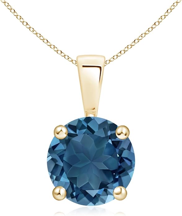 Angara Natural Blue Topaz Solitaire Pendant for Women | Classic Prong-Set Round Blue Topaz Pendant in 14K Solid Gold/Silver/Platinum With 18" Chain | December Birthday, Gemstone Jewelry Gift